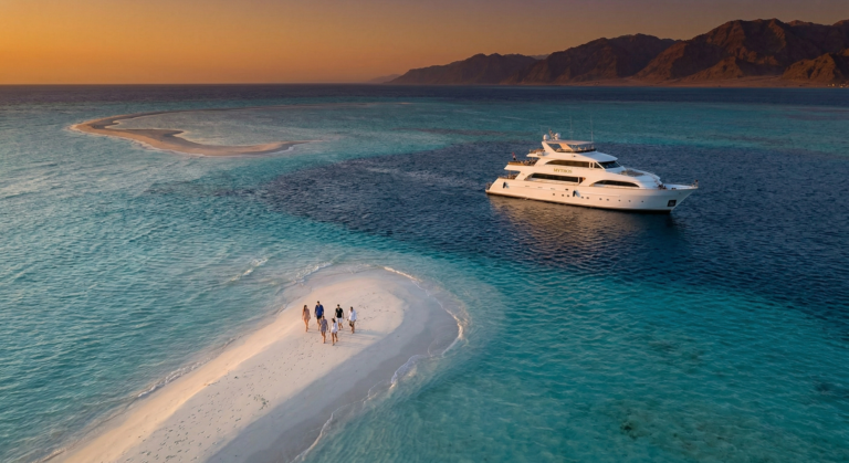 Yacht anchored by the White Island sandbar off Sharm El Sheikh