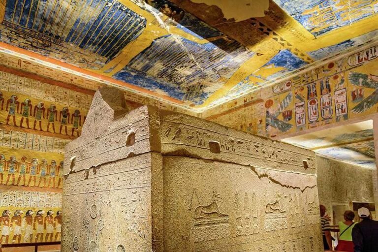 Granite sarcophagus in a painted royal tomb, Valley of the Kings