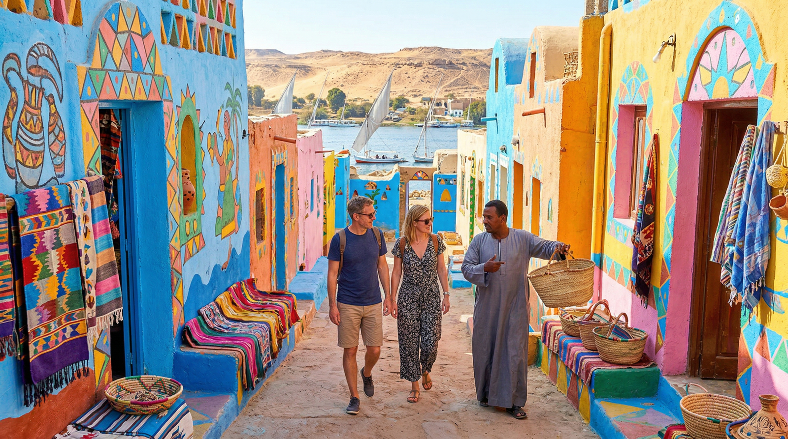Nubian village on the Nile at Aswan, visited on our private Aswan tours