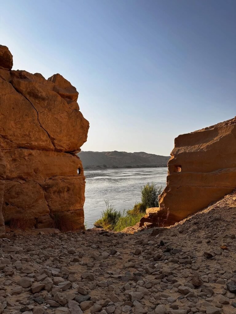 Granite rocks on the bank of the Nile in Aswan