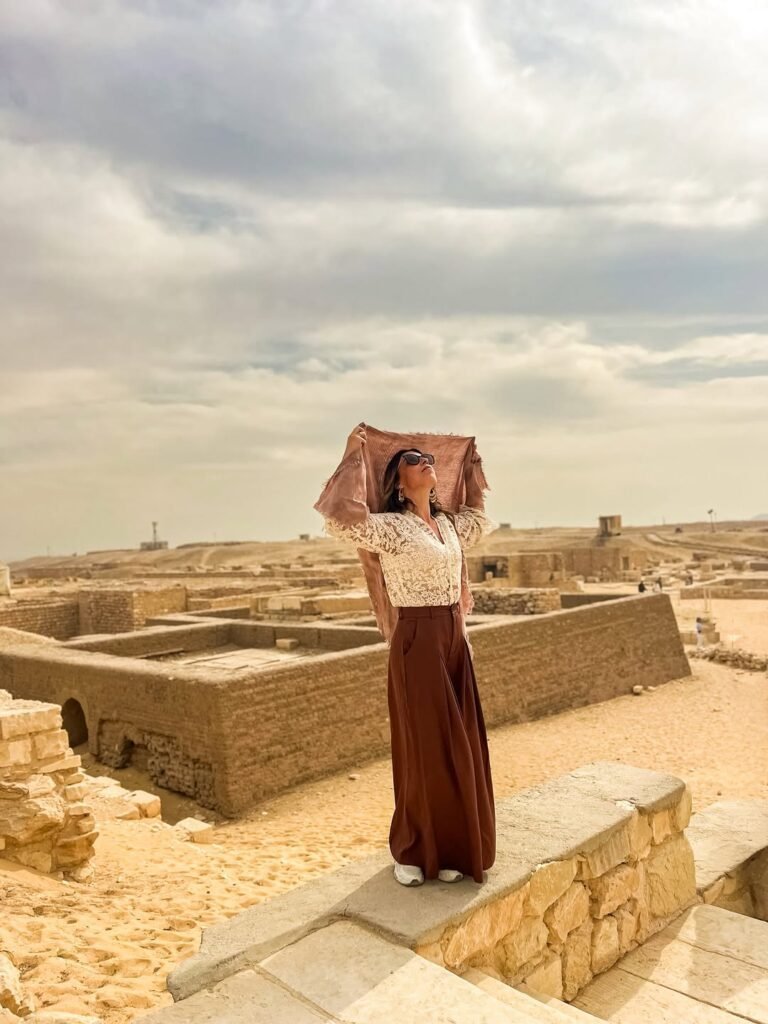 Visitor among the ruins of Saqqara