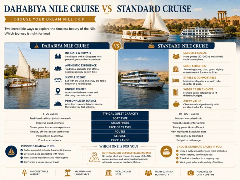 Dahabiya Nile Cruise vs Standard: Choose Your Dream Nile Trip