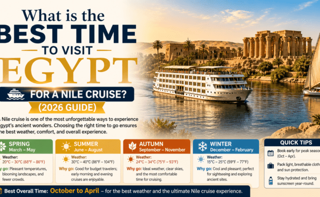 A beautiful luxury Dahabiya sailing the Nile under a clear blue sky, illustrating the best time to visit Egypt for a Nile Cruise.