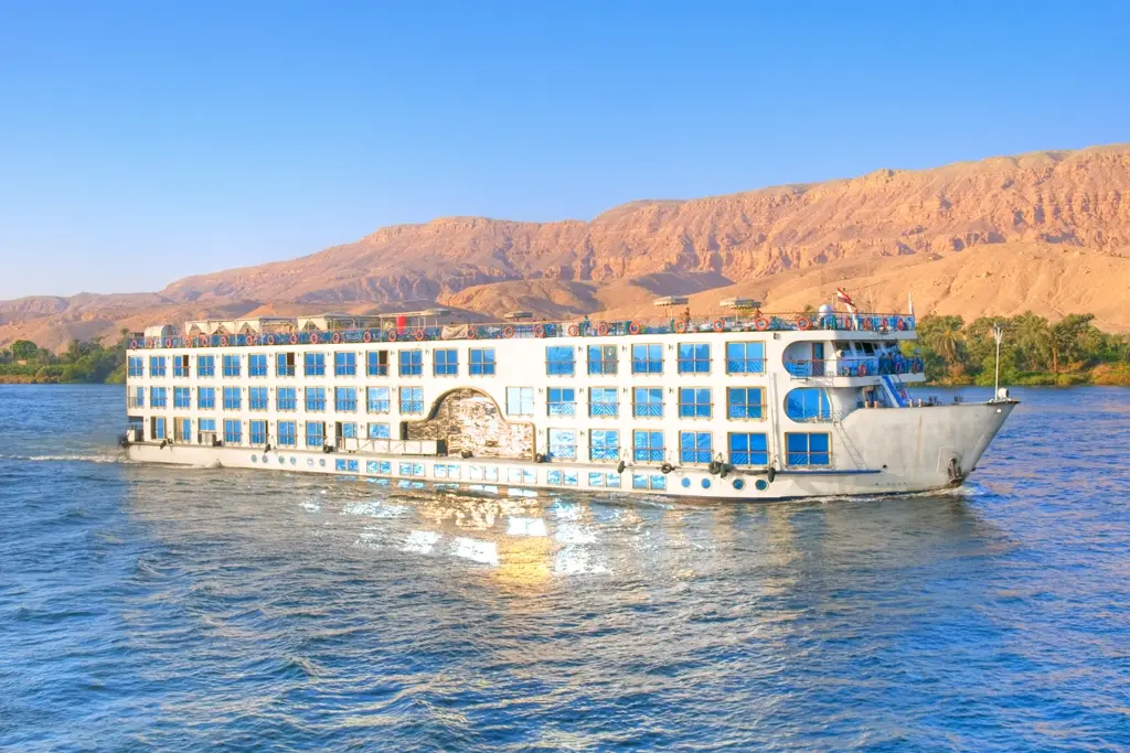 A Nile cruise ship on the river between Luxor and Aswan