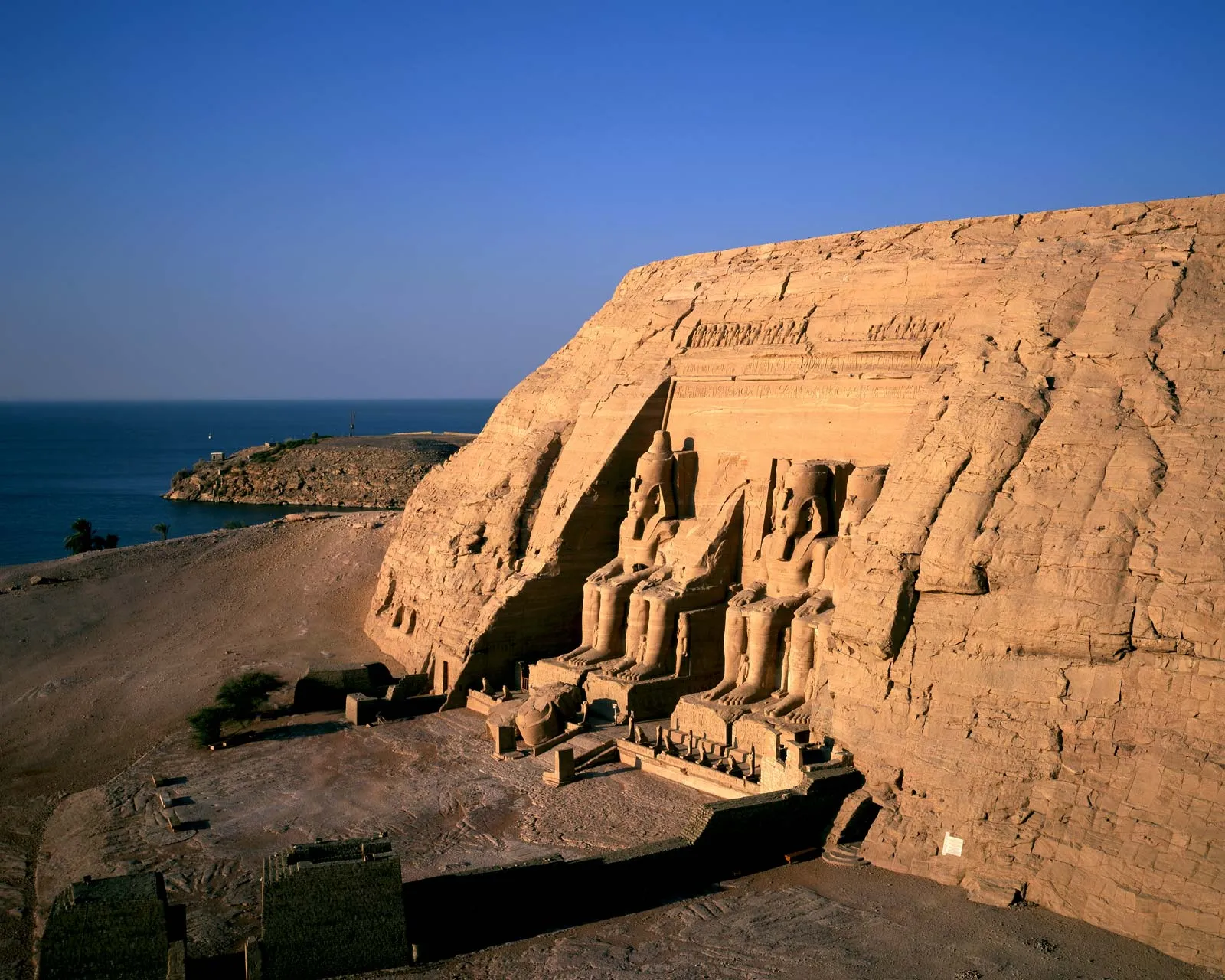 Abu Simbel temple at sunrise, visited on the Aswan to Luxor Nile cruise