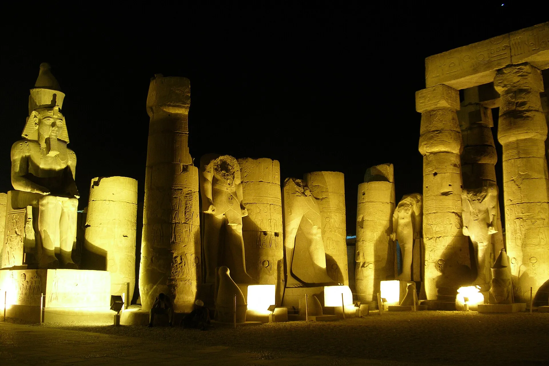 Luxor Temple columns lit at night